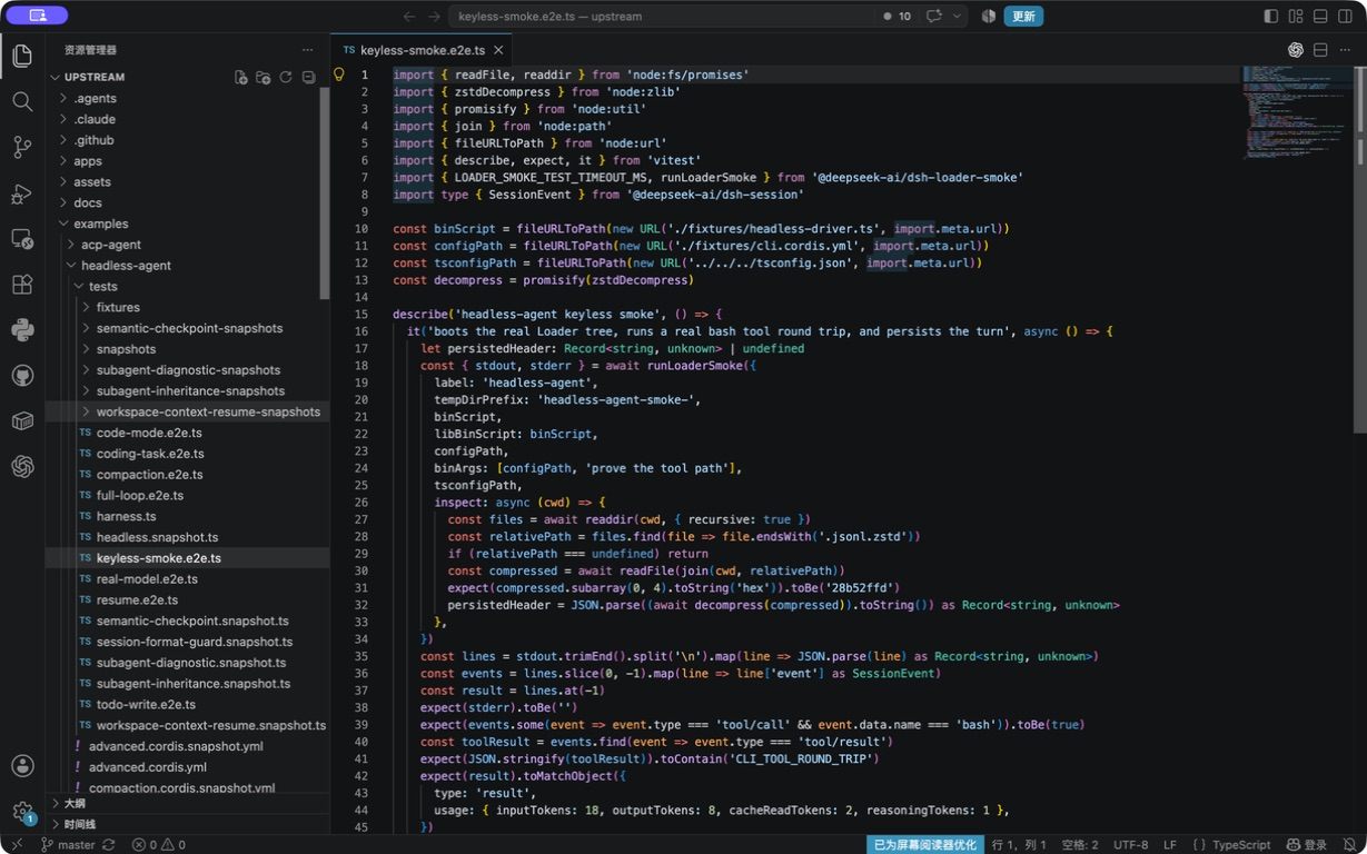 VS Code 中的 DeepSeek Harness 官方 keyless smoke E2E 源码