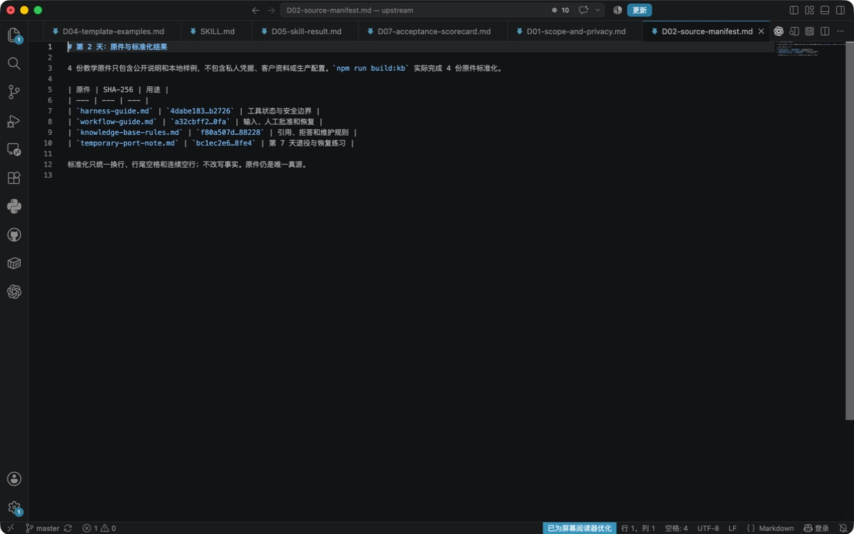VS Code 中打开的真实原件与标准化清单